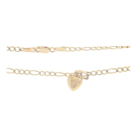 14k Yellow Gold Heart Charm Figaro Link Chain Bra… - image 1
