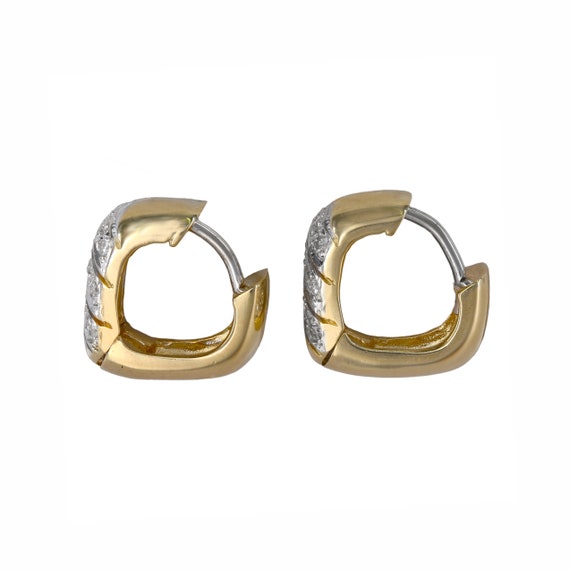 14k Yellow Gold Diamond Square Huggie Earring - image 3