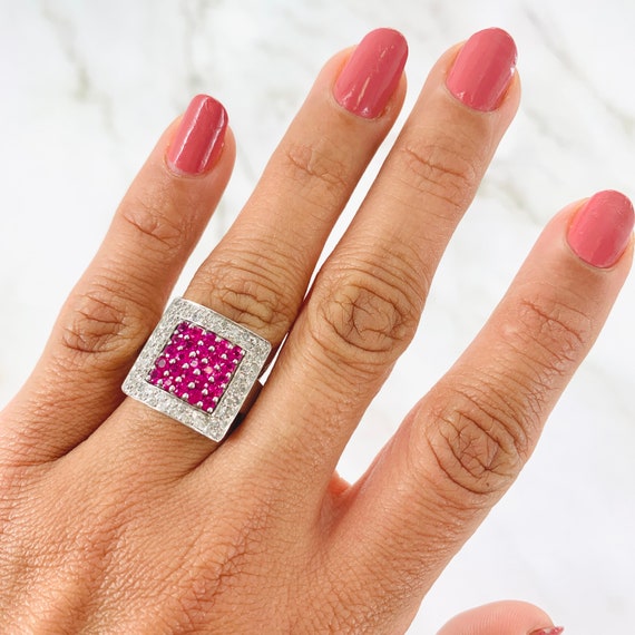 14K White Gold Diamond & Pink Spinel Gemstone Coc… - image 6