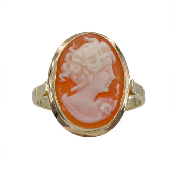 14k Vintage Estate Yellow Gold Cameo Signet Ring