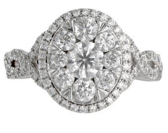 14K witgouden diamantcluster verlovingsring vintage cocktailring