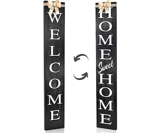 Reversible Outdoor 2in1 Welcome/Home Sweet Home Porch Signs,4ft,Vertical Welcome sign, Wooden welcome signs for Front Door,Rustic, Outdoor