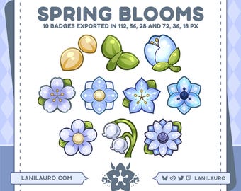 Insignias de suscripción de Spring Blooms (azules) / Insignias de suscripción, insignias de bits, roles de Discord, íconos de puntos de canal / Twitch, YouTube, Discord