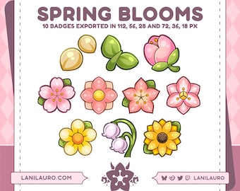 Insignias de suscripción de Spring Blooms (rosa) / Insignias de suscripción, insignias de bits, roles de Discord, íconos de puntos de canal / Twitch, YouTube, Discord
