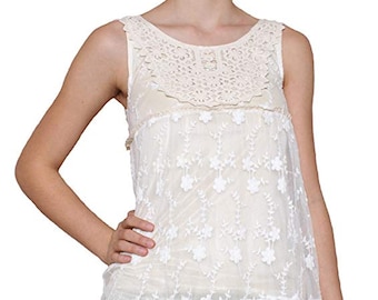 Handmade Sacred Threads Ivory w/White Lace Blouse/Tunic - Size Medium