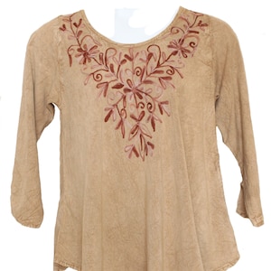 Handmade Sacred Threads Tan Embroidered Blouse - One size