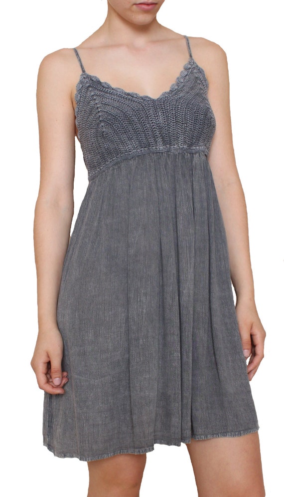 Vintage Handmade Sacred Threads Short Gray Dress/… - image 1