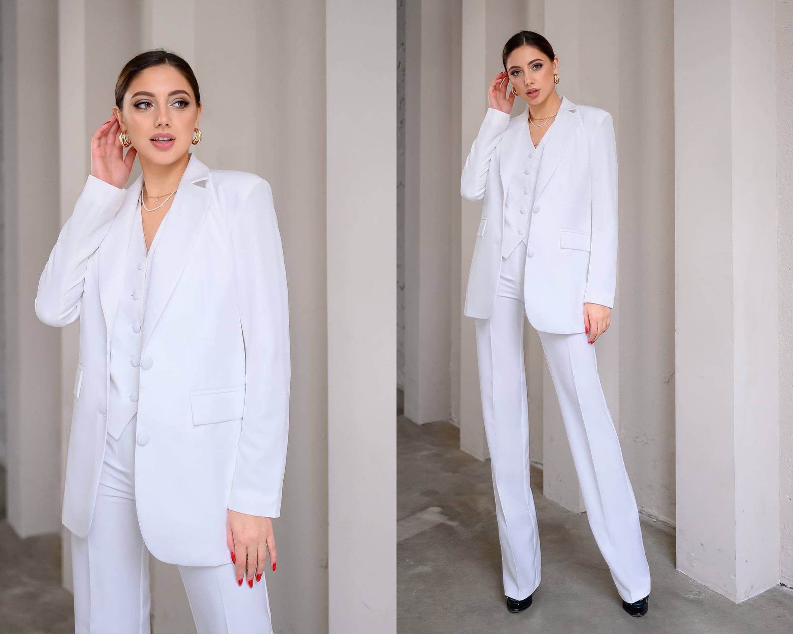 Pants Suit White Prom Suit for Women 