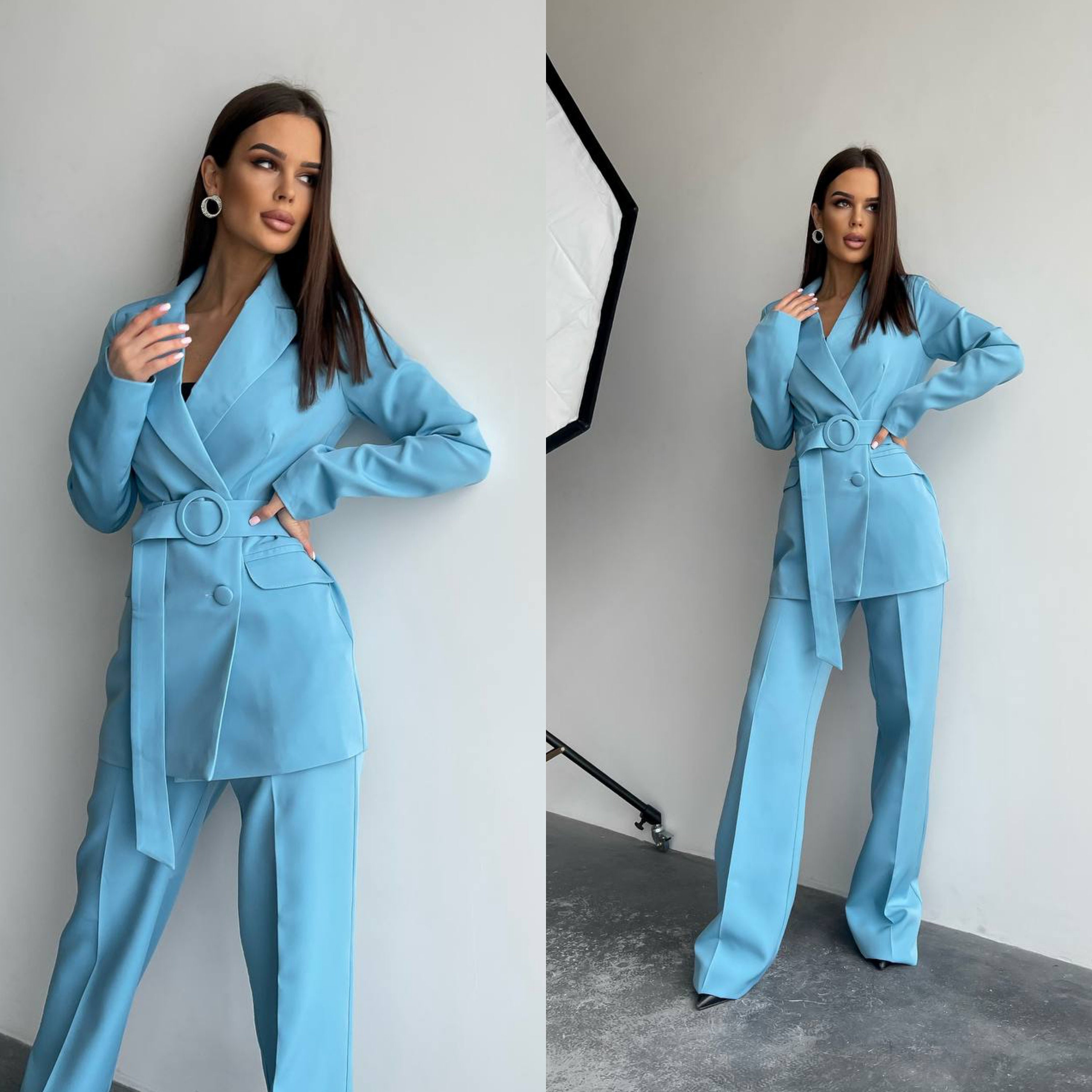 Sky-blue Double Breasted 2-piece Suit 