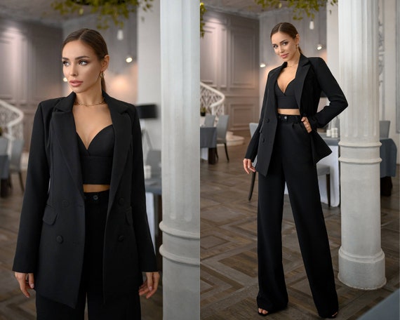 Black 3-piece Pantsuit for Women Female Formal Wear - Etsy