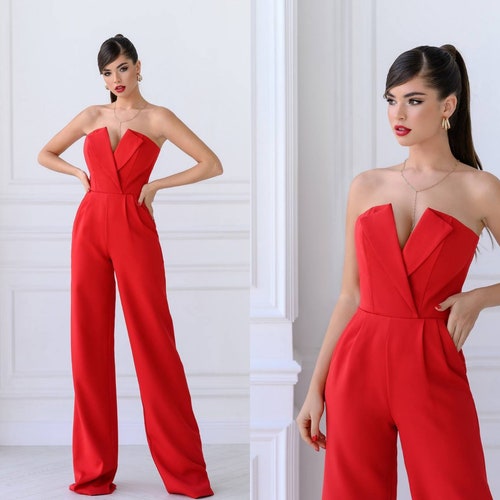 Red Wedding Jumpsuit Bridal Jumpsuit for Women Sleeveless - Etsy