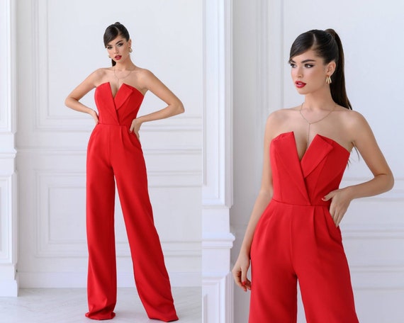 Red Wedding Jumpsuit Bridal Jumpsuit for Women Sleeveless - Etsy