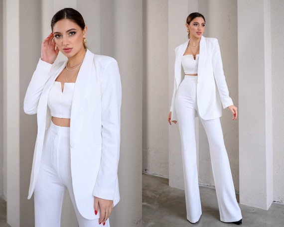 White Women Pants Suit Women 2 Piece Suit Office Suit White - Etsy