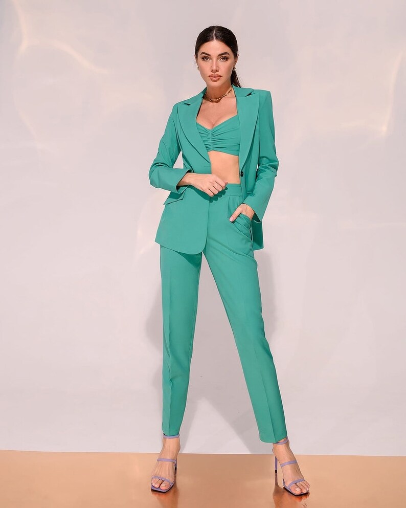 Green Graduation Suit for Women 3piece Pantsuit for Women Etsy