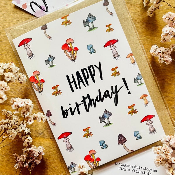 Happy Birthday Card - Wild Mushrooms