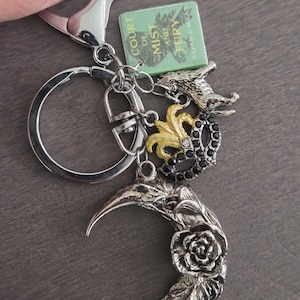 A Court of Mist and Fury Inspired Keychain – Book, Mask, Wolf, Moon & Rose Charm