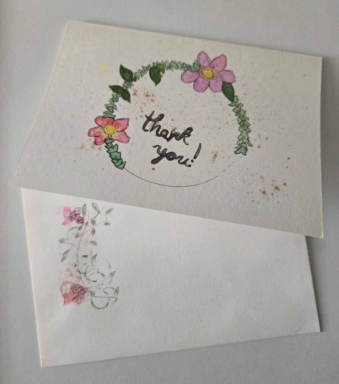 Floral Watercolor Thank You Card & Postcard Set - Etsy