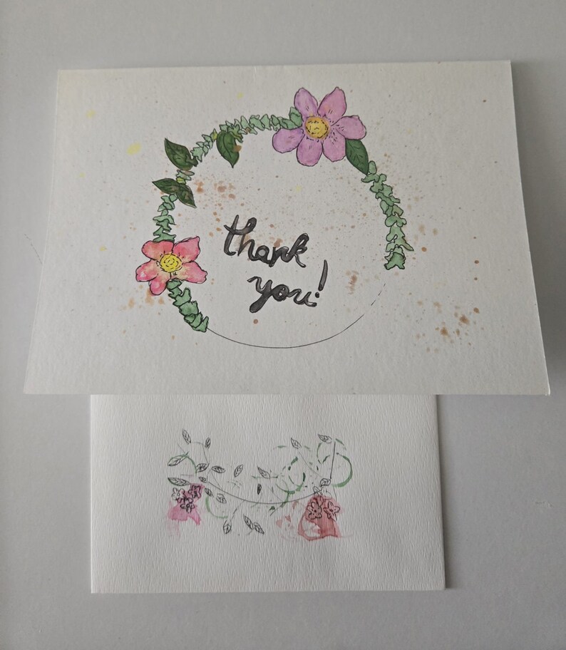 Floral Watercolor Thank You Card & Postcard Set - Etsy