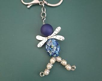 Blue Beaded Dragonfly Keychain