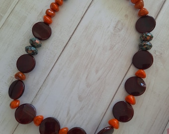 Red and Blue Beaded Boho Necklace