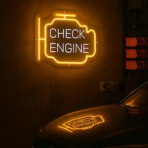 Placa de neon para verificar o motor – Luminária de parede LED para garagem de carro, decoração para oficina mecânica, lâmpada neon para presente de mecânico