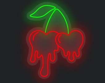 Enseigne néon Cherry Heart - Applique murale LED rouge pour bar, fête, chambre à coucher, décoration rétro Pop Art