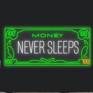 MOTIVATIONAL CANVAS ART Money Never Sleeps Neon Sign. Wall - Etsy