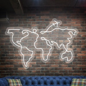 Mapa podróży - Mapa świata, neon LED, dekoracja ścienna, znak ścienny, światła neonowe