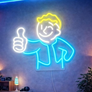 Fallout Vault Boy Neon Sign – Gamer LED Wall Light for Game Room, Man Cave, Esports Decor