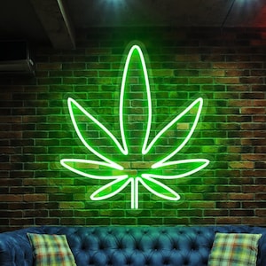 Letrero de neón de hoja de cannabis: luz LED verde de pared para bar, dispensario y decoración 420