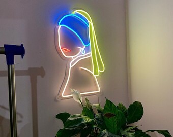 Girl with pearl earrings Neon sign | Woman face neon sign | Custom neon sign| Bedroom Decor