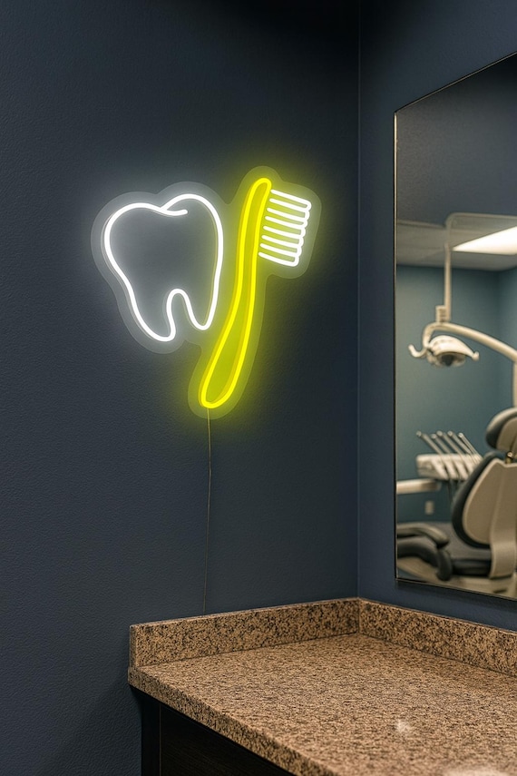 Insegna Al Neon A Forma Di Spazzolino Da Denti Dimmerabile | 35 Cm, Luci Per Studio Dentistico, Arredamento Commerciale E Casa