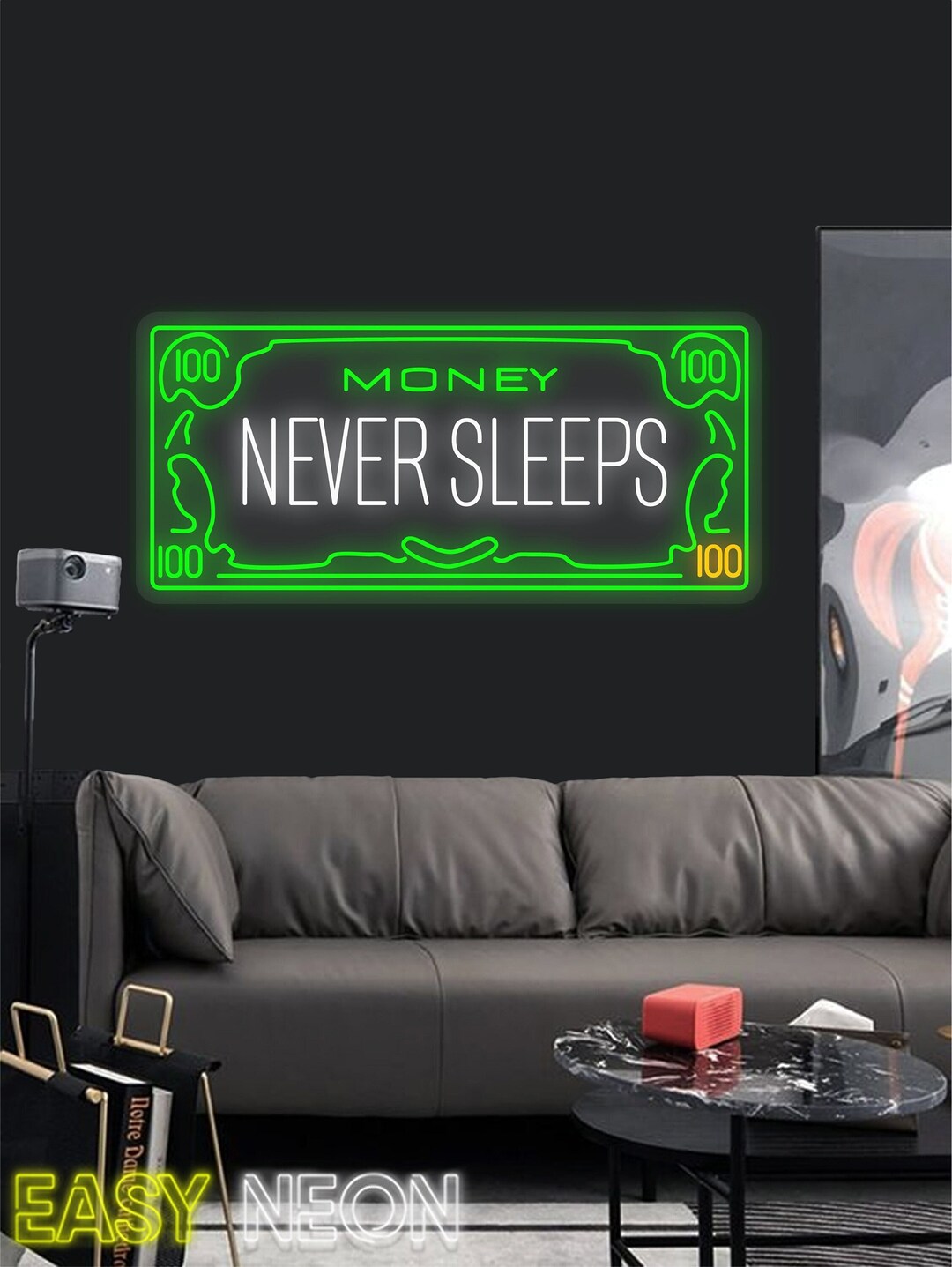 MOTIVATIONAL CANVAS ART Money Never Sleeps Neon Sign. Wall - Etsy