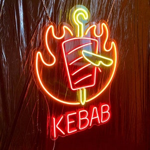 Neonreclame kebab – ledverlichting voor restaurant, streetfoodwinkel, grillbardecor, led-muurkunst shoarma doner
