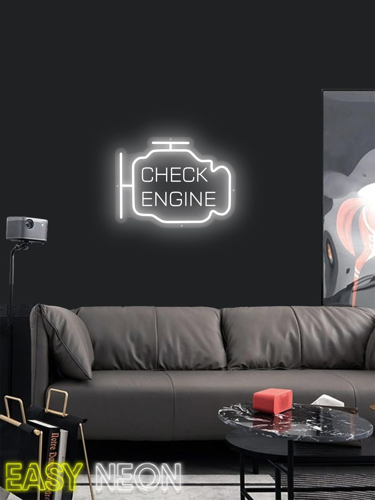 Check Engine Neon Sign – LED Car Garage Wall Light, Auto Repair Shop ...