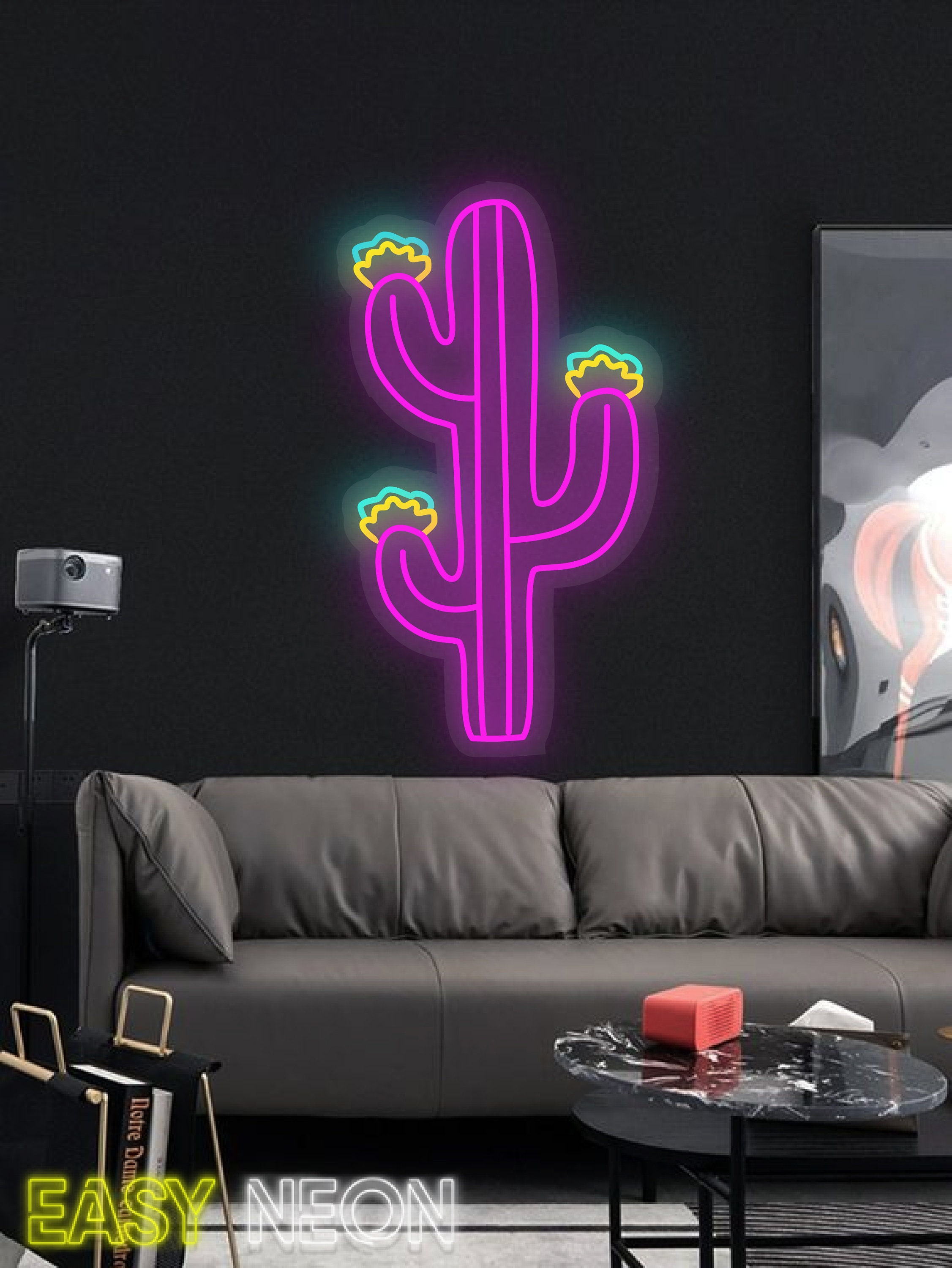 Cactus Neon Sign – LED Wall Light With Flowers, Tropical Bar Decor ...