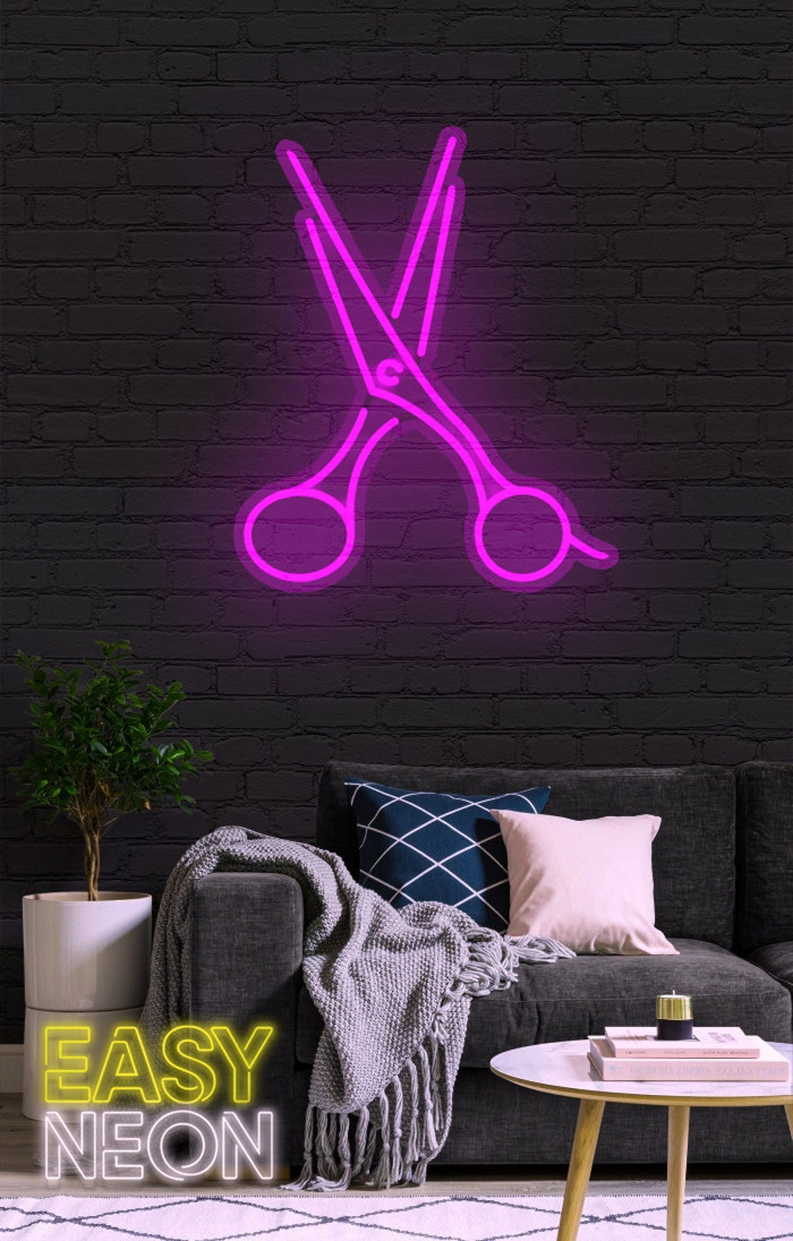 Barber Shop Scissors Neon Sign Hair Beauty Salon Unique Wall - Etsy