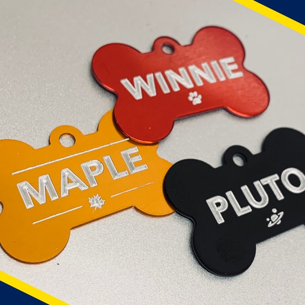 Personalised Dog Tags | Deep Engraved Pet Tag | Custom Name Tag | Dog ID tags | Double sided personalised collar tag | floral bone dog tags