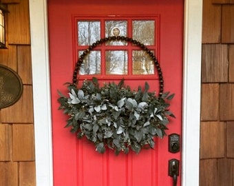 BEST SELLER, Year-Round Eucalyptus, Lamb's Ear, Ruscus, Beaded Hoop Wreath, Modern Farmhouse Style, Neutral Decor, Summer Wreath Front Door