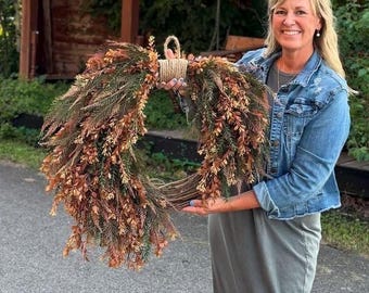 Fall Fern Front Door Wreath, Neutral Fall Wreath, Rustic Farmhouse Door Decor, Autumn Door Decor, Brown Boxwood Front Door Wreath