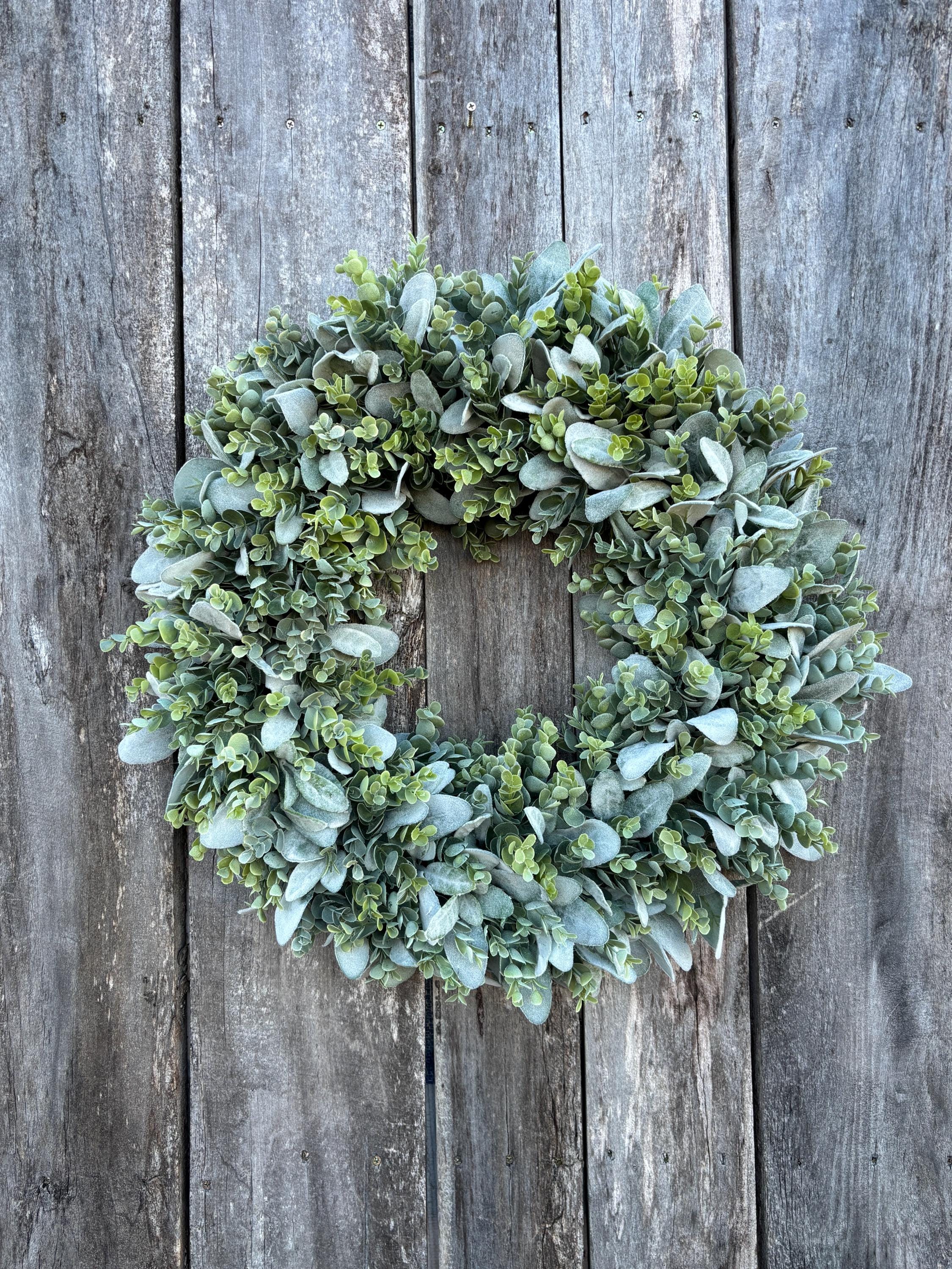 Eucalyptus and Lamb’s Ear Wreath Farmhouse Wreath Natural Door Decor Lambs Ear Year Round Wreath Gift for Mothers Day Neutral Gift for Mom