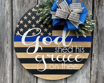 Thin Blue Line Door Hanger American Flag to Suppot Law Enforcement Gift Idea for Police Support Patriotic Door Decor American Flag USA Decor