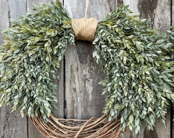 Ruscus Wreath, Farmhouse Wreath, Natural Door Decor, Year Round Wreath Front Door Wreath, Greenery Wreath, Housewarming, Front Door Gift