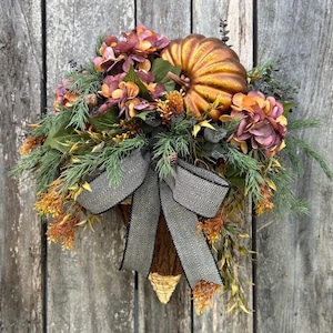 Fall Wreath Pumpkin Wreath Autumn Door Decor Handmade Wreath for Front Door Fall Floral Wreath Thanksgiving Wreath Basket Wreath Hydrangeas