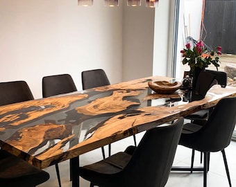 Lux olive epoxy table, Olive epoxy wood, Unique design table, metalic blue resin design table, luxury dining table, handmade dining table