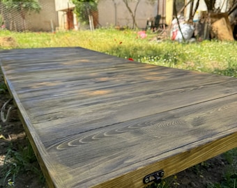 30x78 inc picnic table, boho table,  13&19 high inc legs.  Semi-matte gold toning style was applied.