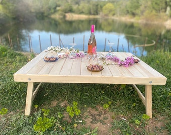 Wood table, 29x39 inc, Bright to be table, picnic table, boho table, car picnic table, folding table, wood gift, low seated table, table