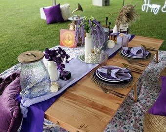 Anniversary picnic table, Wood table, Coffee table pattern, 28x71 inc, Boho Picnic table,  folding table, wedding table, low boho table