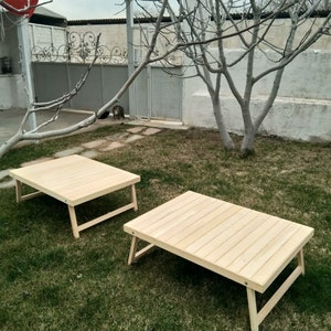 2 pieces  29x39 inc wood table, Bright to be table, picnic table, boho table, car picnic table.