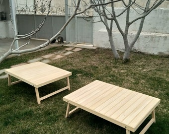 2 pieces  29x39 inc wood table, Bright to be table, picnic table, boho table, car picnic table.
